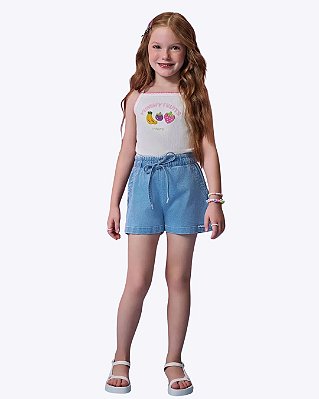 Conjunto de Regata em Canelado Liz e Shorts em Jeans com Elastano Infantil Feminino Infanti 95563