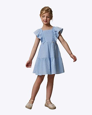 Vestido em Tricoline Maquinetado Azul Infantil Feminino Infanti 96669
