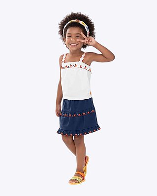 Conjunto Blusa Cropped de Alça e Saia com Short Embutido Infantil Feminino Nanai 6000500