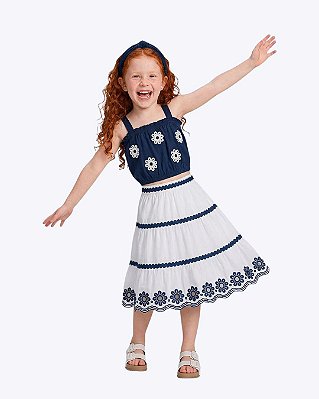 Conjunto Blusa Cropped de Alça e Saia Midi Infantil Feminino Nanai 6000531