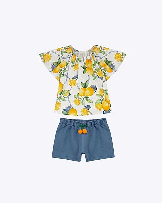 Conjunto Blusa Manga Curta Limões e Shorts Infantil Feminino Nanai 6000533