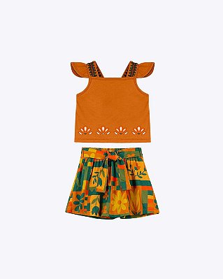 Conjunto Blusa de Alça e Saia com Shorts Embutido Infantil Feminino Nanai 6000497