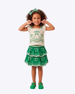 Conjunto  Blusa Cropped e Saia com Shorts Embutido Estampa Tartarugas Infantil Feminino Nanai 6000529