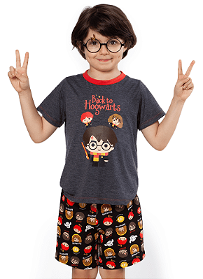 Puket Pijama Infantil Masculino Manga Curta Meia Malha Harry Potter 03051639