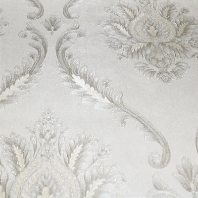 Papel de Parede Arabesco Bege Claro com Brilho Rolo com 10 Metros