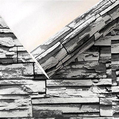 Papel de Parede Pedras Rústicas Cinza e Preto Lavável 10M