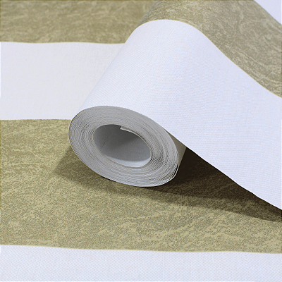 Papel de Parede Listrado Dourado e Bege Rolo com 10 Metros