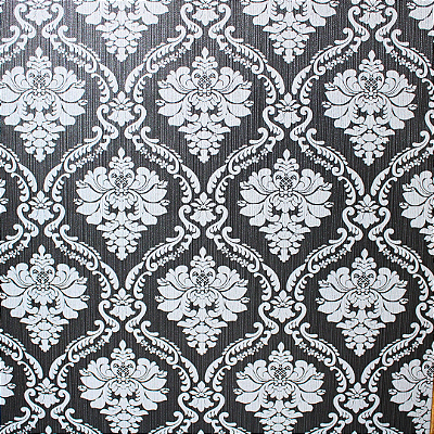 Papel de Parede Arabesco Preto e Cinza Rolo com 10 Metros