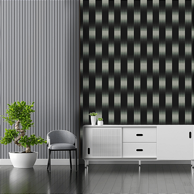 Papel de Parede Listrado Preto e Prata Rolo com 10 Metros