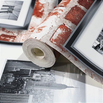 Papel de Parede Tijolinhos e Quadros NY Rolo com 10 Metros