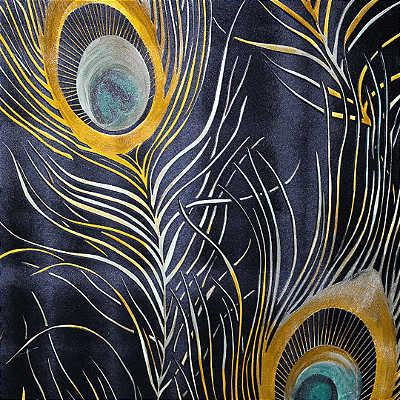 Papel de Parede Pavão na Cor Preta com Brilho Rolo com 10 Metros