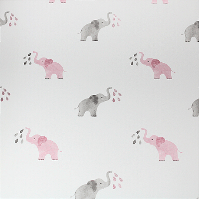 Papel de Parede Elefantes em Tom de Gelo Rolo com 10 Metros
