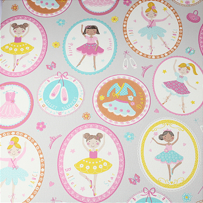 Papel de Parede Infantil Bailarina em Tom de Rosa Rolo com 10 Metros