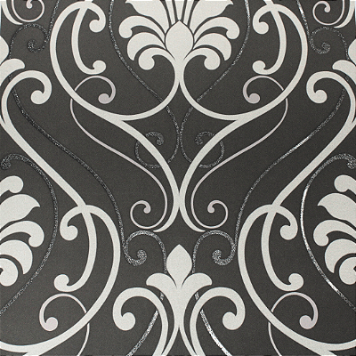 Papel de Parede Arabesco Cinza com Brilho Rolo com 10 Metros