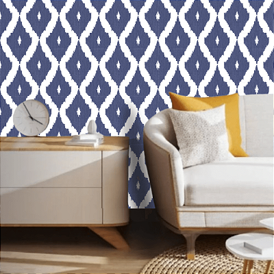 Papel de Parede Geométrico Azul Escuro e Branco Rolo com 10 Metros