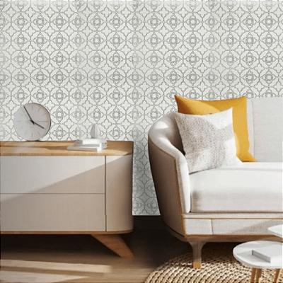 Papel de Parede Geométrico em Tons de Creme e Prata Rolo com 10 Metros