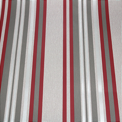 Papel de Parede Listrado Tons de Cinza e Vermelho Rolo com 10 Metros