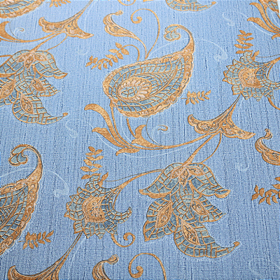 Papel de Parede Floral em Tons de Azul e Bege Rolo com 10 Metros