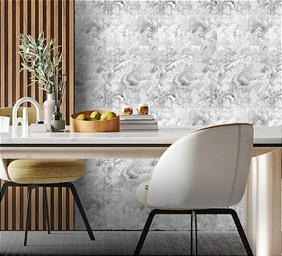 Papel de Parede Mármore em Tons de Creme e Prata Rolo com 10 Metros