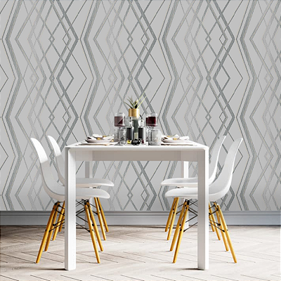 Papel de Parede Geométrico em Tons de Crômio Rolo com 10 Metros