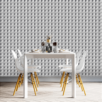 Papel de Parede Geométrico 3D em Tons Cinza Rolo com 10 Metros