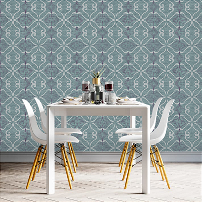 Papel de Parede Abstrato Tons de Azul e Prata Rolo com 10 Metros