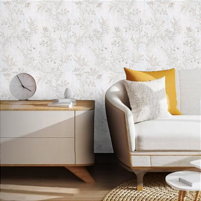 Papel de Parede Folhagens Tons de Bege Rolo com 10 Metros