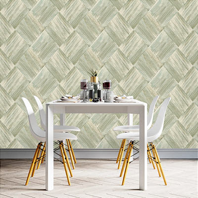Papel de Parede Geométrico Riscado Verde Rolo com 10 Metros