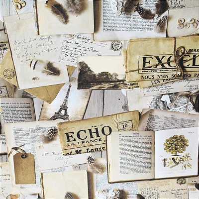 Papel de Parede Livros e Cartas Vintage de Paris Rolo com 10 Metros