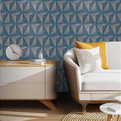 Papel de Parede Geométrico Azul e Prata Rolo com 10 Metros