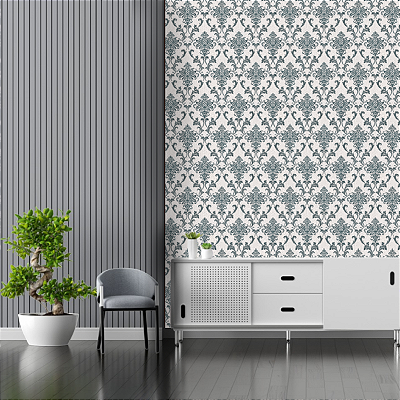 Papel de Parede Arabesco em Tons de Creme e Preto Rolo com 10 Metros