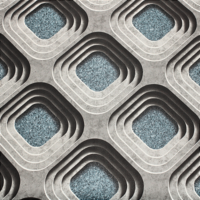 Papel de Parede Geométrico 3D Tons de Cinza e Azul Rolo com 10 Metros