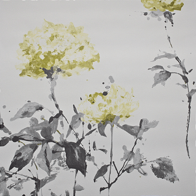 Papel de Parede Floral Tons de Amarelo e Branco Rolo com 10 Metros