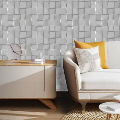 Papel de Parede Geométrico 3D Off White Rolo com 10 Metros