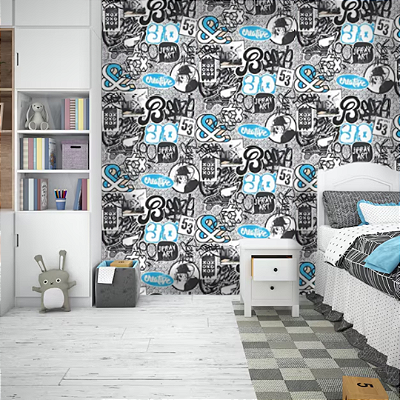 Papel de Parede Street Tons de Azul e Cinza Rolo com 10 Metros