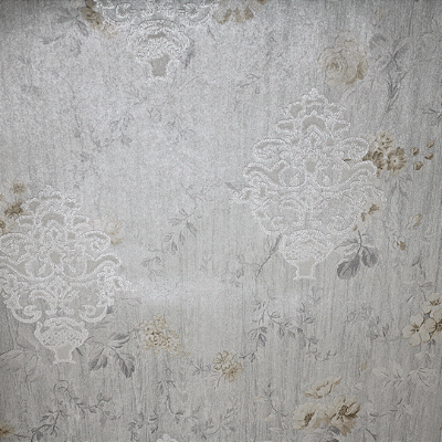 Papel de Parede Floral Tons de Cinza e Bege Rolo com 10 Metros