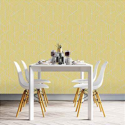 Papel de Parede Geométrico Tons de Amarelo e Prata Rolo com 10 Metros