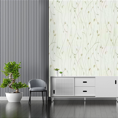 Papel de Parede Folhagens Tons de Verde e Amarelo Rolo com 10 Metros