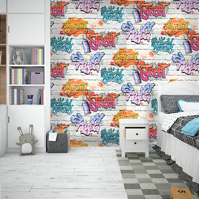 Papel de Parede Grafite Colorido Rolo com 10 Metros