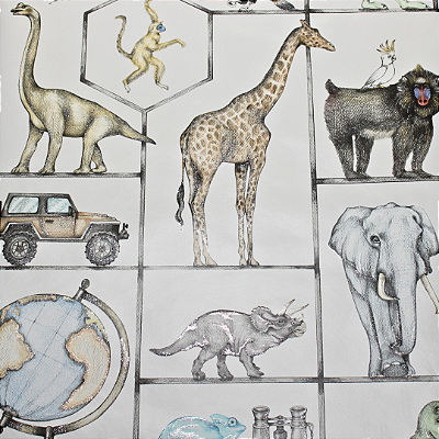 Papel de Parede Infantil Safari Fundo Creme Rolo com 10 Metros