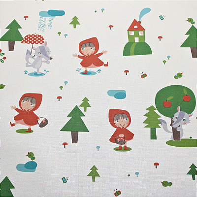 Papel de Parede Chapeuzinho Vermelho Fundo Branco Rolo com 10 Metros