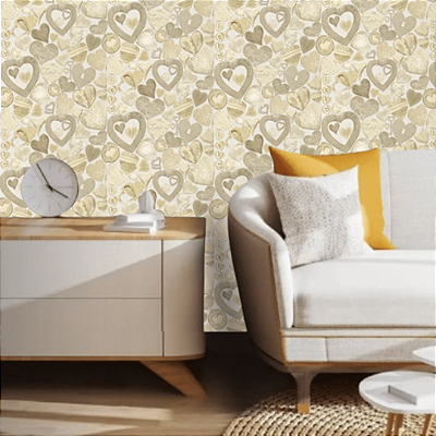 Papel de Parede Texturizado Corações de Madeira Rolo com 10 Metros