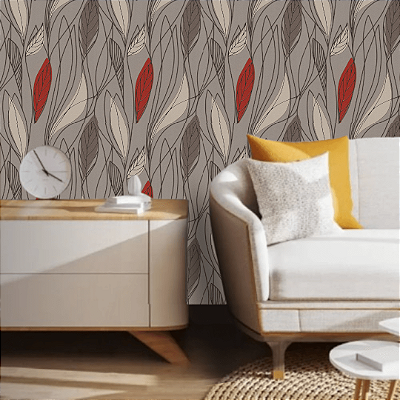 Papel de Parede Boho Tons de Fendi e Vermelho Rolo com 10 Metros