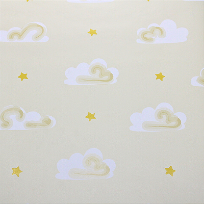 Papel de Parede Infantil Nuvens Fundo Amarelo Rolo com 10 Metros