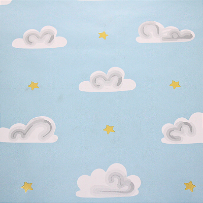 Papel de Parede Infantil Nuvens Fundo Azul Rolo com 10 Metros