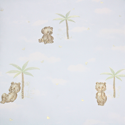 Papel de Parede Infantil Ursinho Fundo Azul Rolo com 10 Metros