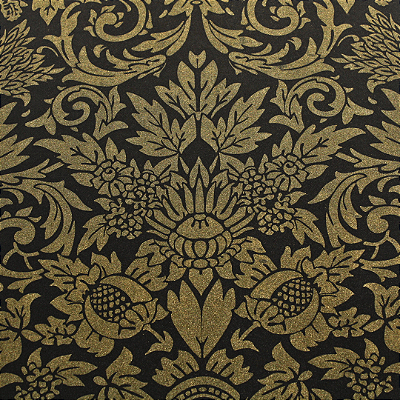 Papel de Parede Folhagens Tons de Preto e Dourado Rolo com 10 Metros