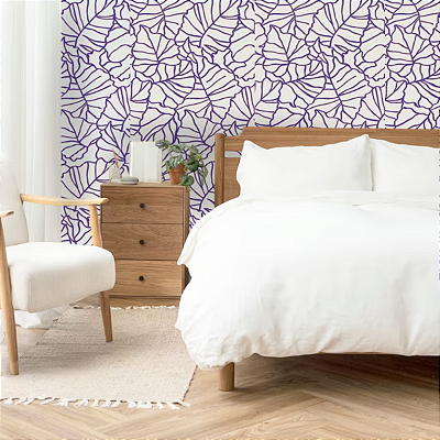 Papel de Parede Folhagens Tons de Bege e Roxo Rolo com 10 Metros