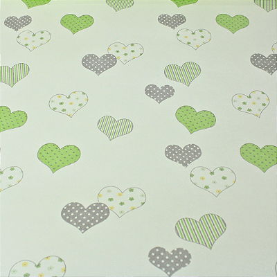 Papel de Parede Infantil Corações Tons de Verde Rolo com 10 Metros