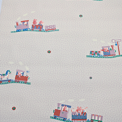 Papel de Parede Infantil Trem em Tons de Lilás Rolo com 10 Metros